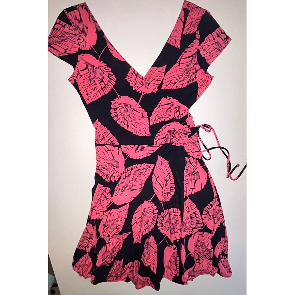 Women's Maggy London Blue & Coral Stretchy Tropical Floral Midi Dress Size 10 - Picture 2 of 7